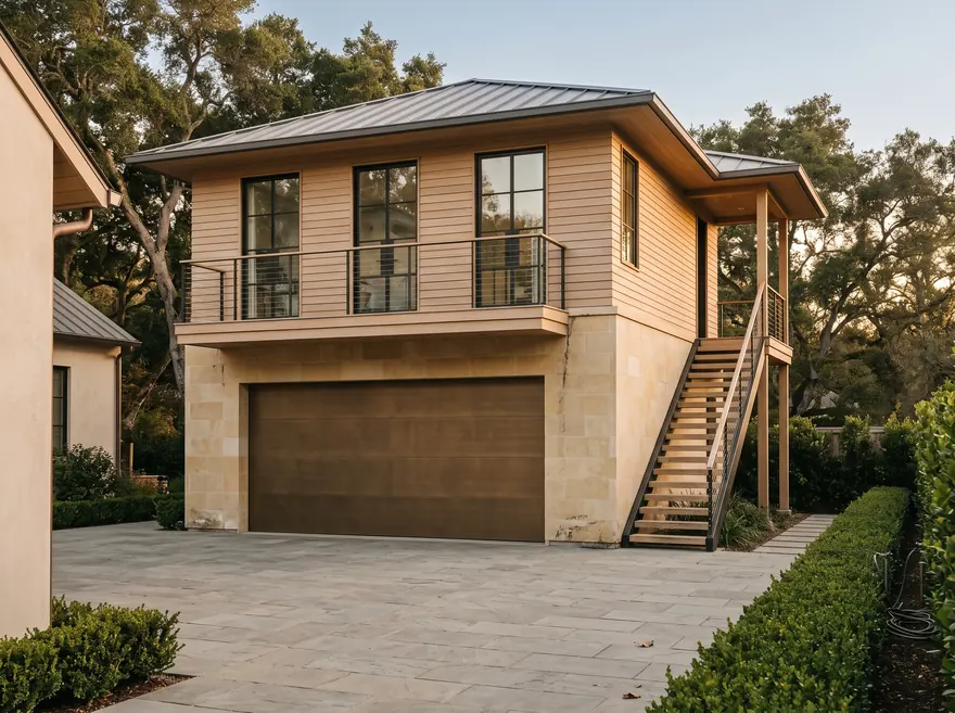 The Carriage, a completed Shape unit built above a two-car garage