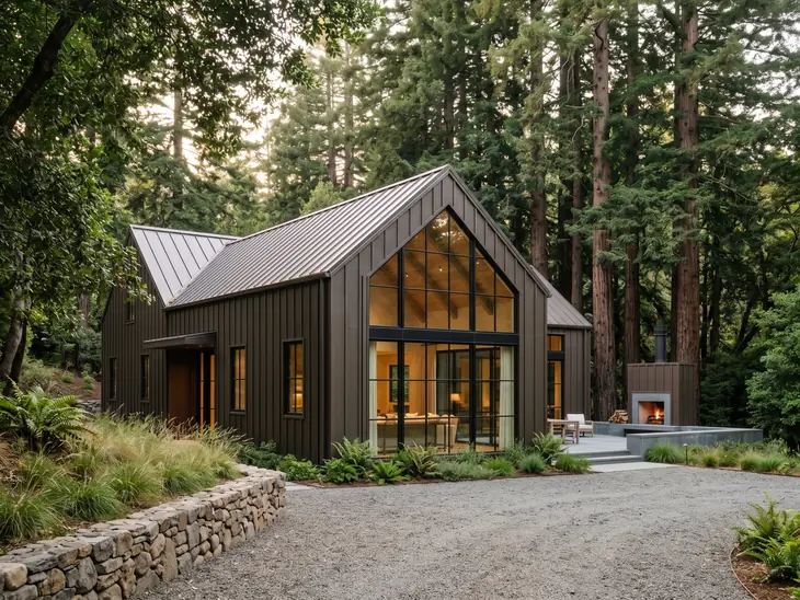 A completed Shape home stepped into a wooded hillside