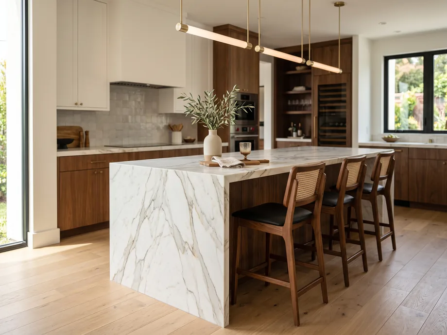 Kitchen island and dining counter in a completed Shape unit